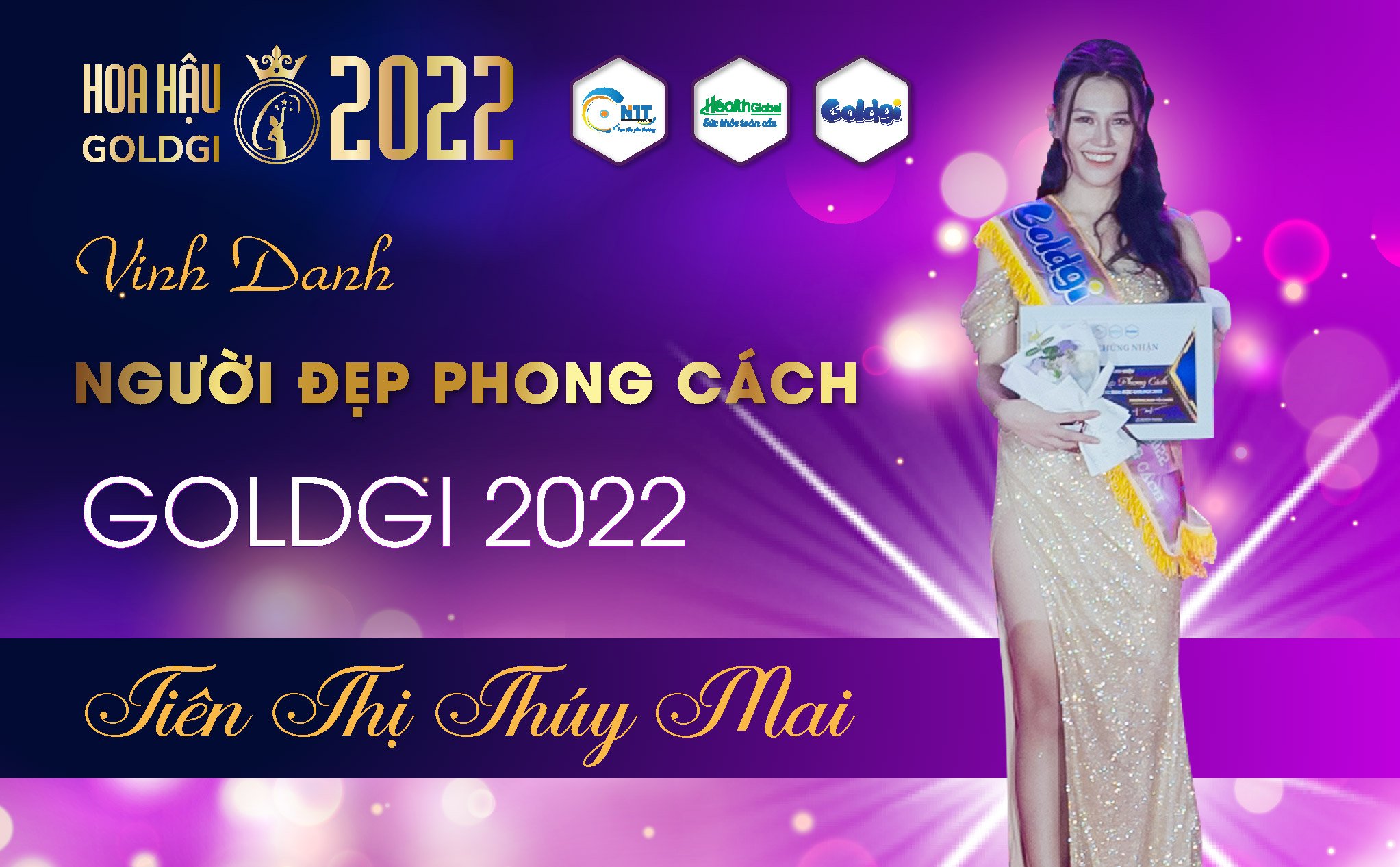 Đêm chung kết Hoa Hậu Goldgi 2022 bùng nổ mạnh mẽ với người đẹp phong cách Tiên Thị Thúy Mai- Đại diện hệ thống Siêu thị Ba Sao. 