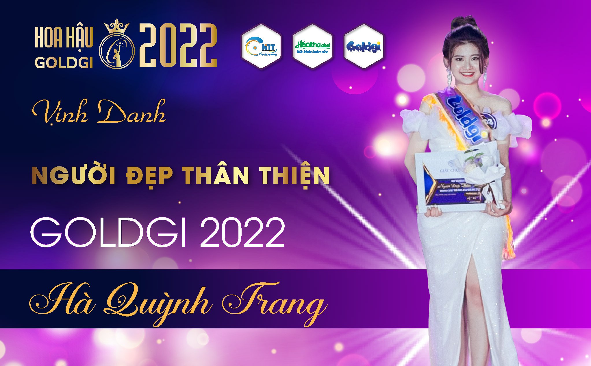 Người đẹp thân thiện Cuộc thi Hoa hậu Goldgi 2022 gọi tên SBD 002 Hà Quỳnh Trang